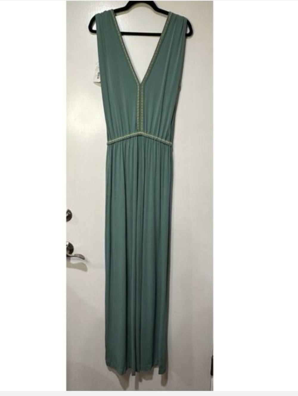 🔥Get It Now🔥 Missoni Green Jumpsuit Gold Trim Deep V-neckline Wide Leg